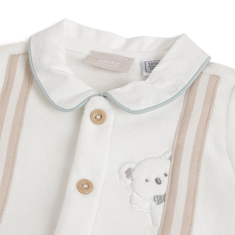 Boys Light Green Applique Front Opening Babysuit image number 2